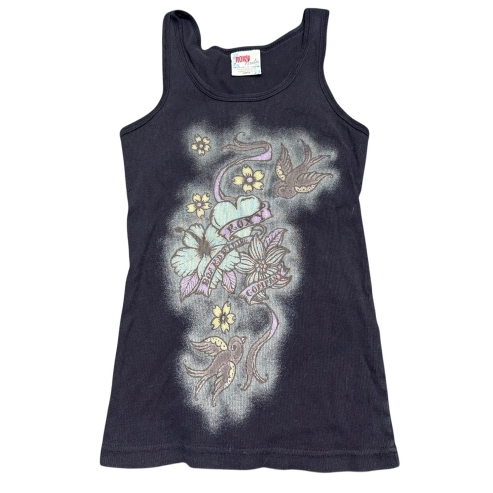 Roxy Y2K Floral Swallow Graphic Tank Top